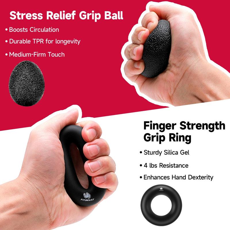 Funny Hand Grip Strengthener Workout Kit (5 Pack) Forearm Grip Adjustable Resistance Hand Gripper, Finger Exerciser, Finger Stretcher, Grip Ring & Stress Relief Grip Ball for Athletes