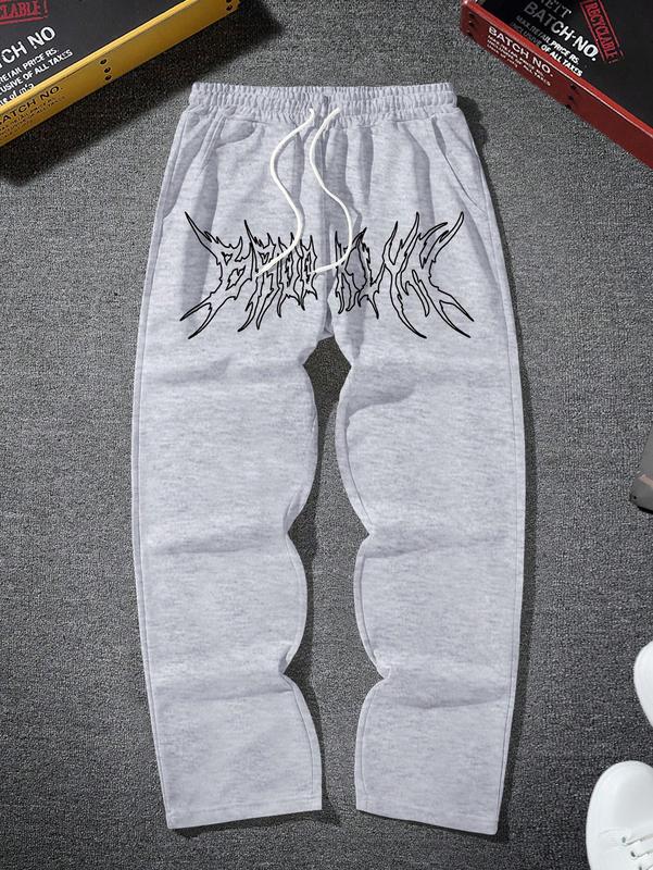 Letter Graphic Stacked Sweatpants Flared Y2K Drawstring Waist Jogger Pants with Pockets