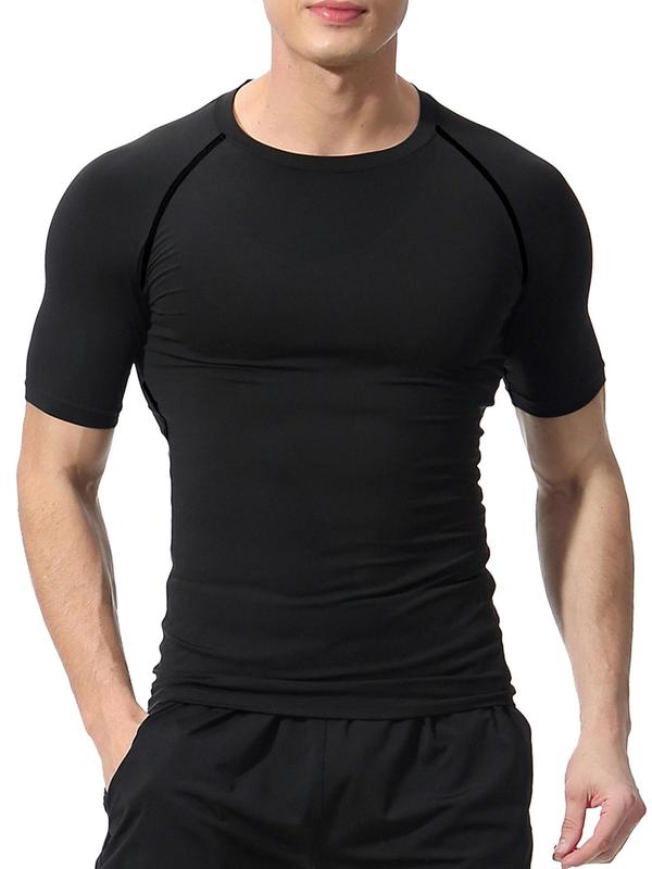 Men's Solid Round Neck Raglan Sleeve Sports Tee, Quick Drying Breathable Crew Neck T-Shirt, Casual Sporty Top for Summer