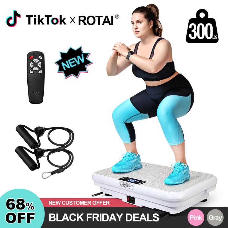 ROTAI Vibration Plate Gym, 300 lbs, Lymphatic Drainage Machine, Full Body Workout to Stay Healthy with 2 Fitness Resistance Bands