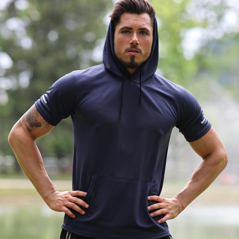 2024 Hot Selling Items，3 6 Pcs Men's Sports Hoodies, SolidColor Tops With Hats, quick drying Moisture Wicking Short Sleeve Mesh Athletic T-Shirts baggy compression shirt