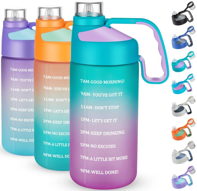 Gradient Color Frosted Water Bottle, 64oz Portable Leakproof Sports Water Cup With Straw, Suitable For Outdoor Camping, Driving, Cycling