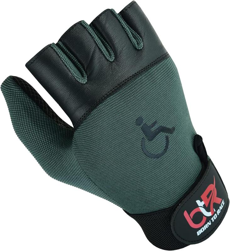 BTR BORN TO RACE Wheelchair Gloves for Men and Women | Workout Gloves | Fingerless Long Thumb Leather Palm Gloves