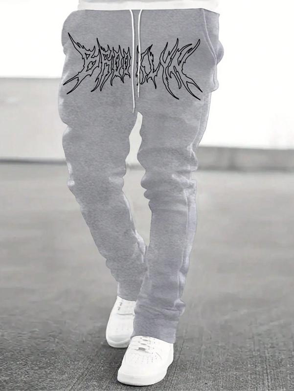 Letter Graphic Stacked Sweatpants Flared Y2K Drawstring Waist Jogger Pants with Pockets