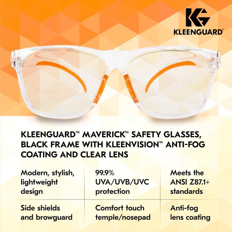 KleenGuard Maverick Safety Glasses with Clear Frame and Clear Anti-Fog Lens