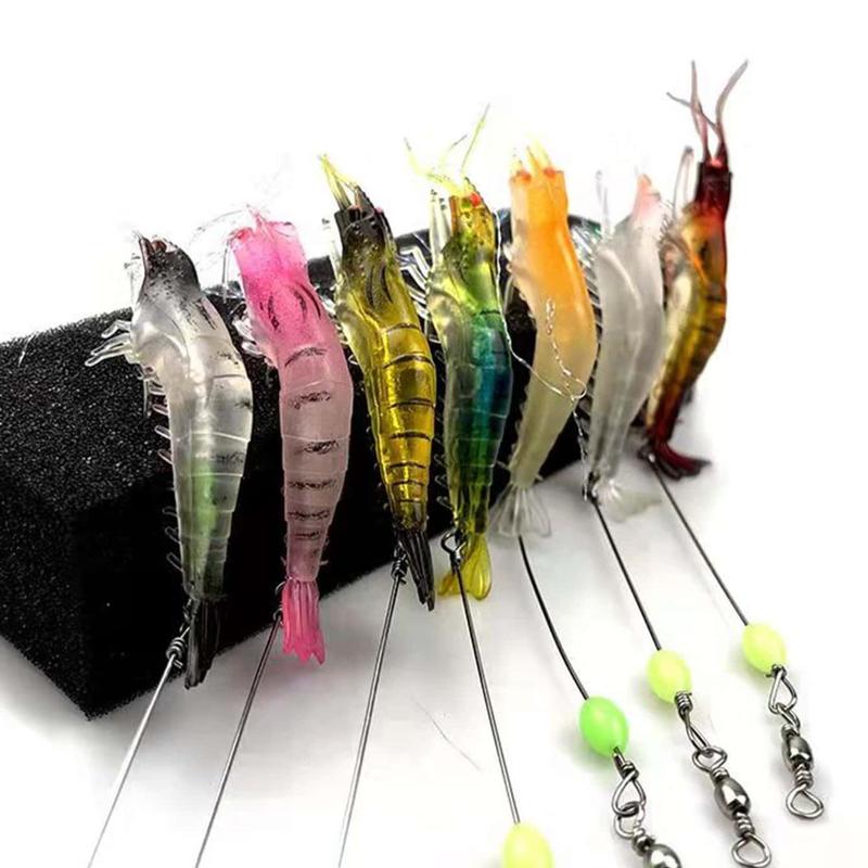 Luminous Shrimp Fishing Lure, 7 Counts Artificial Fishing Bait with Sharp Hook, Fishing Accessories for Outdoor Fishing