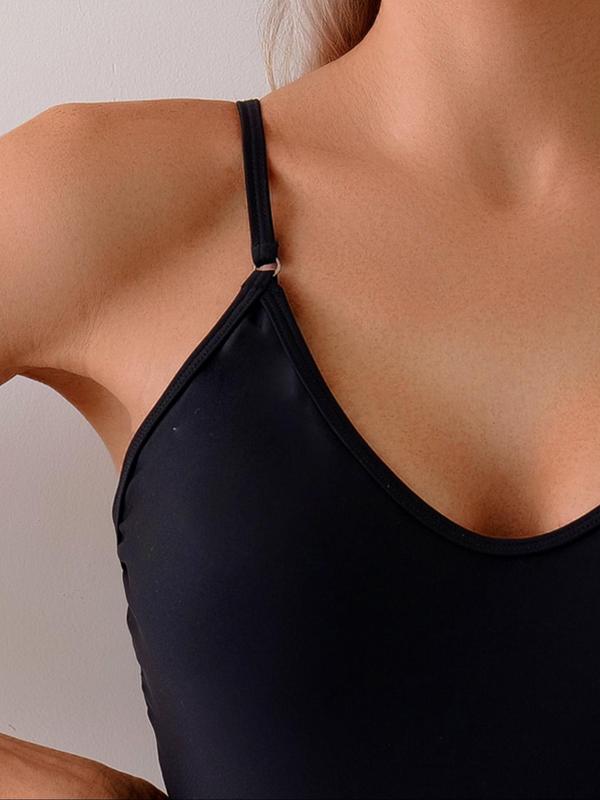 Women's Solid Backless Adjustable Strap One-piece Swimsuit, Casual Sleeveless Thong Swimwear for Beach Holiday Vacation, Ladies Swimsuit for All Seasons