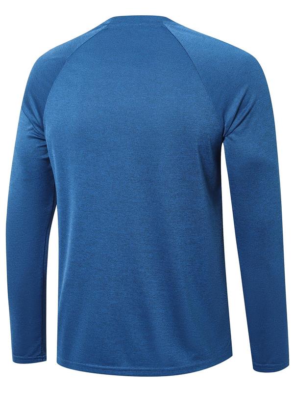 Men's Solid Long Sleeve Tee, Quick Drying Breathable Round Neck Sports T-shirt for Gym Workout Running, Workout Tops, Gym Clothes, Casual Sporty Top for All Seasons