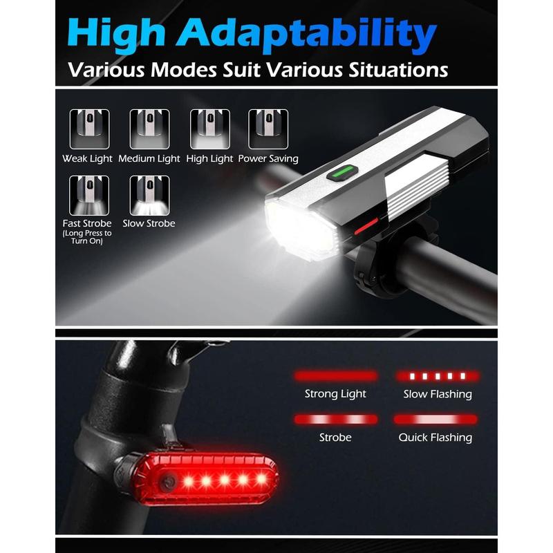 Bike Lights, 6+4 Modes Rechargeable Type-C Bike Light for Night Riding, Anti-Dazzle High Lumen LED Bike Lights Front and Rear, Bicycle Light Set Front and Back for Kids, Road, Cycling, Biking