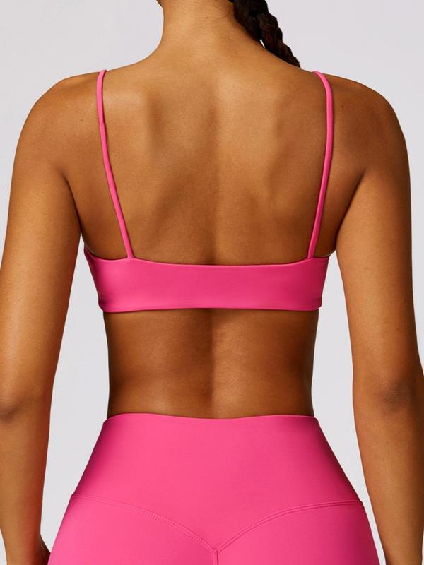 Women's Solid Spaghetti Strap Backless Wireless Sports Bra, Sporty Comfort Quick Drying Push Up Bra, Sports Bra for Women, Ladies Sportswear for Yoga Gym, Womenswear, Fall Outfits, Birthday Gifts