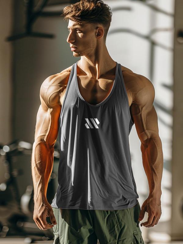 Men's Solid Color Scoop Neck Sports Vest, Regular Fit Breathable Quick Drying Sports Tank Top, Sporty Top for Gym Workout Running