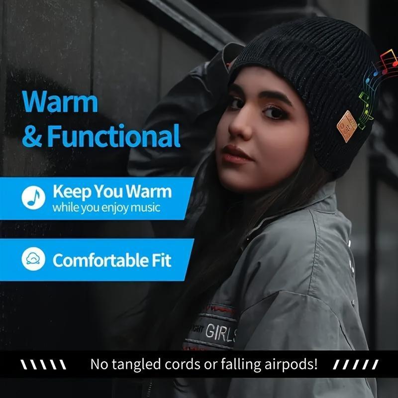 Wireless Beanie Hat with Music Player, Rechargeable Wireless Beanie Hat with Volume Control, Sports & Outdoor Hats for Outdoor Activities & DJ