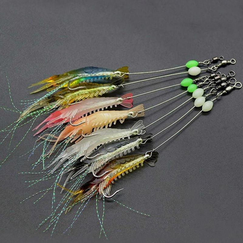 Luminous Shrimp Fishing Lure, 7 Counts Artificial Fishing Bait with Sharp Hook, Fishing Accessories for Outdoor Fishing