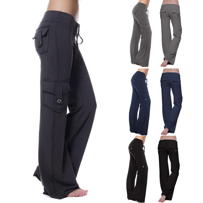 Womens Cargo Yoga Pants  Elastic High Waist Wide Leg Pants