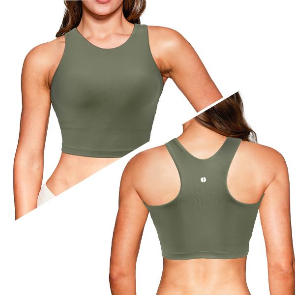 FALORDA Women's Solid Round Neck Cropped Sports Vest, Basic Crew Neck Sleeveless Sport Tank Top, Removable Pads,Women's Sport & Outdoor Clothing Workout Gym Exercise