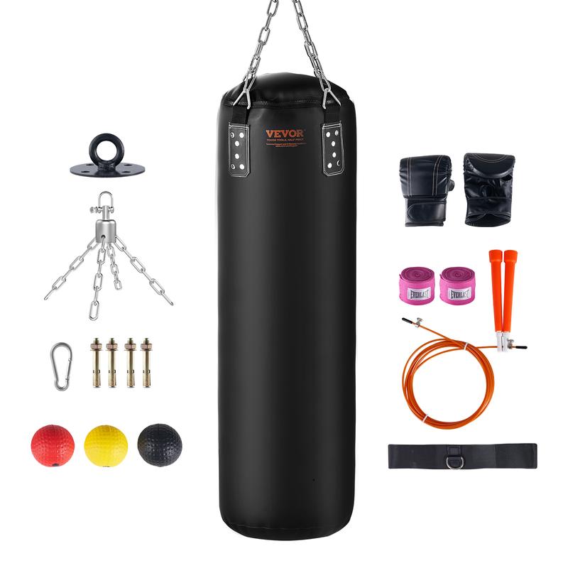 VEVOR Punching Bag for Adults, 4ft PVC Heavy Boxing Bag Set, Punching Bag with Chains and Gloves, Hanging Boxing Bag for MMA Karate Judo, Muay Thai Kickboxing Boxing, Home Gym Training, (Unfilled)