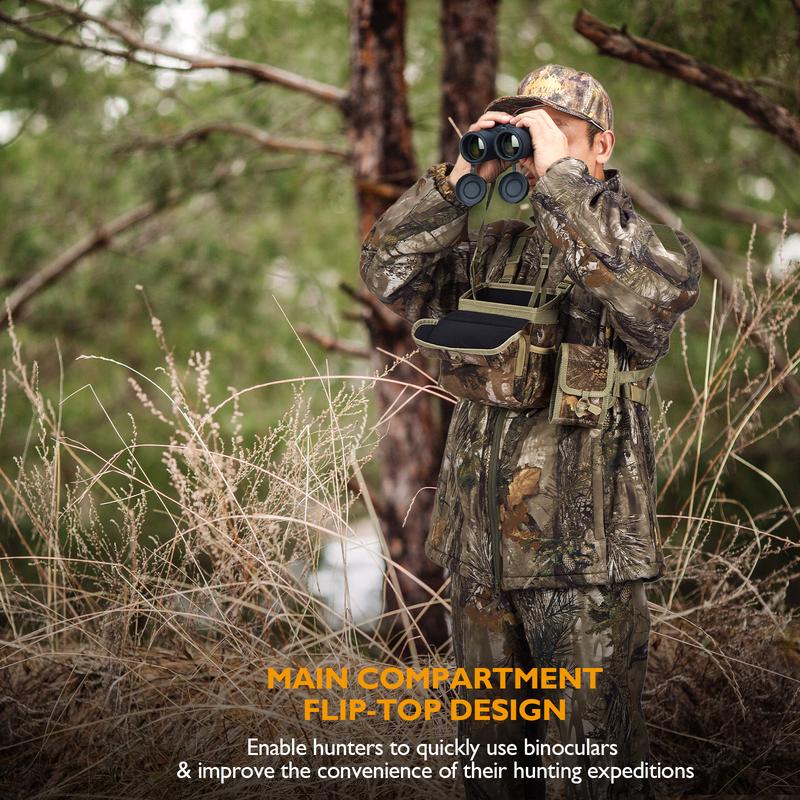 NEW VIEW Quiet Binocular Harness Chest Pack with Detachable Rangefinder Pouch and Rain Cover