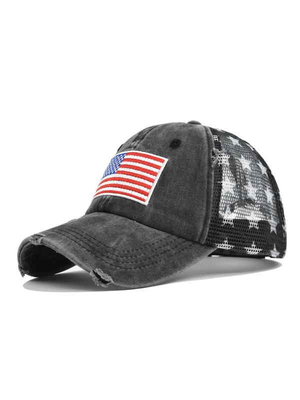 Unisex Casual USA Flag Embroidery Trucker Hat, Retro Stars Print Hollow Out Mesh Design Trucker Hat, Trucker Hat for Casual Leisure Outdoor Sports