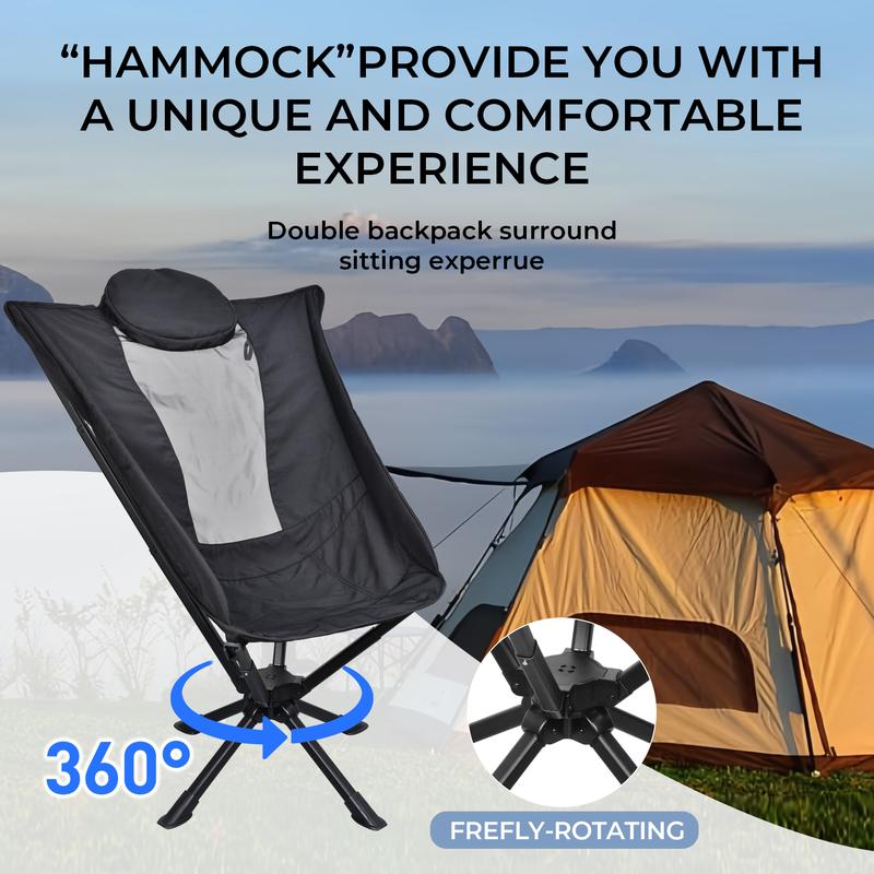 2024 Camping Gadgets Portable Swivel High Back Camping Chair, Quick Setup, Lightweight Compact Folding Chair, Carrying Case - 330 lbs