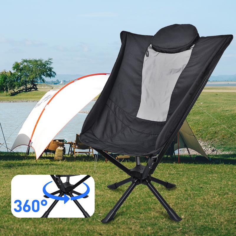 2024 Camping Gadgets Portable Swivel High Back Camping Chair, Quick Setup, Lightweight Compact Folding Chair, Carrying Case - 330 lbs