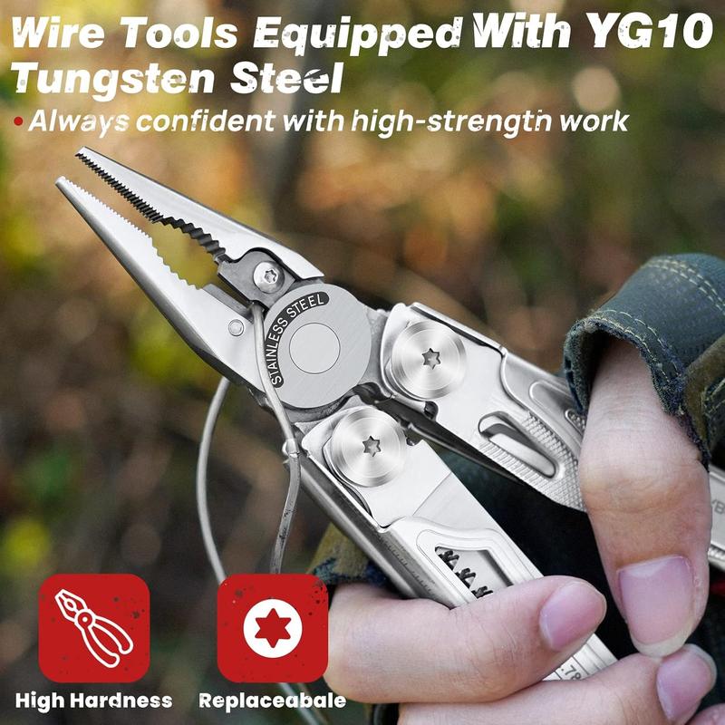 Multitool Pliers BI2038B, 22-in-1 Stainless Steel Multi Tool with Flint, Window Breaker, Scissors, Back Clip, Folding Pocket Multifunctional Self-locking EDC Tool for Survival Camping Hiking