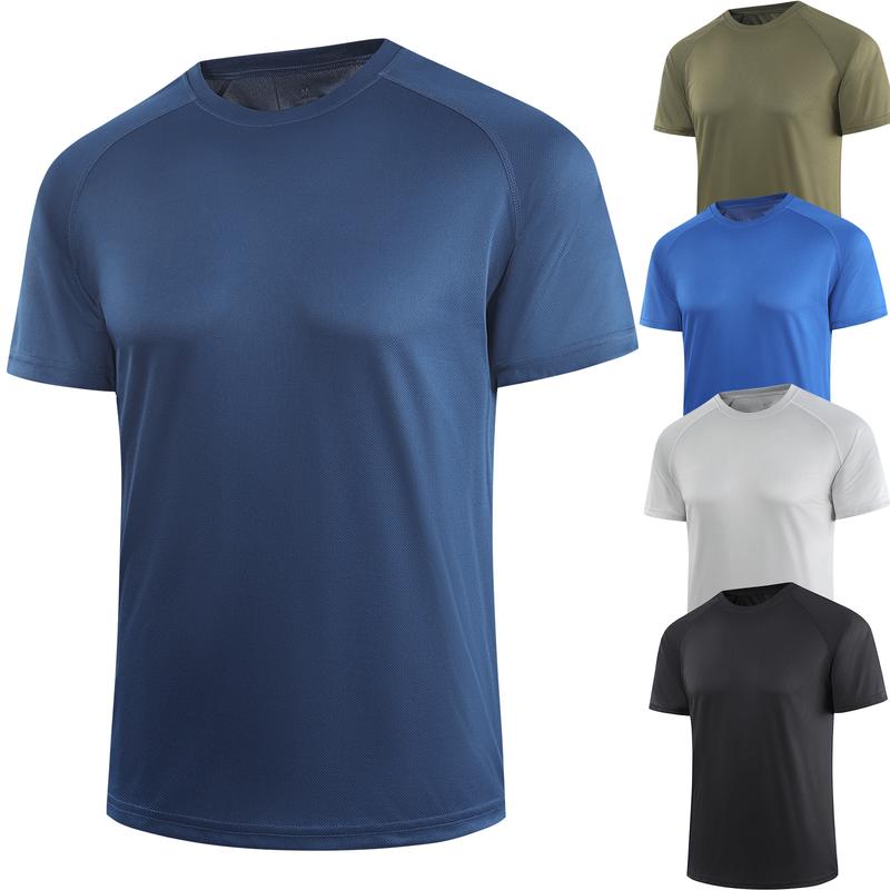 5 Pack Men's Short Sleeve Shirts, Breathable Dry Fit Moisture Wicking T-Shirts,  Gym Athletic Workout Running , Men's Wear sport tees gym wear top men clothes