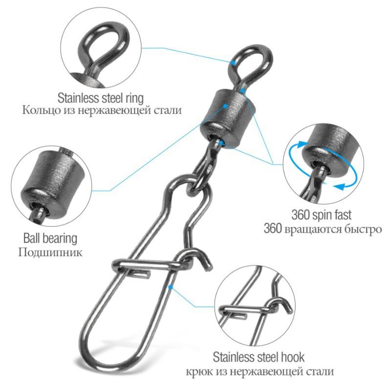 210pcs box Fishing Swivel with Nice Snaps Rolling Barrel High Strength Copper and Stainless Steel Fishing Line Connector Fishing Tackle Kit