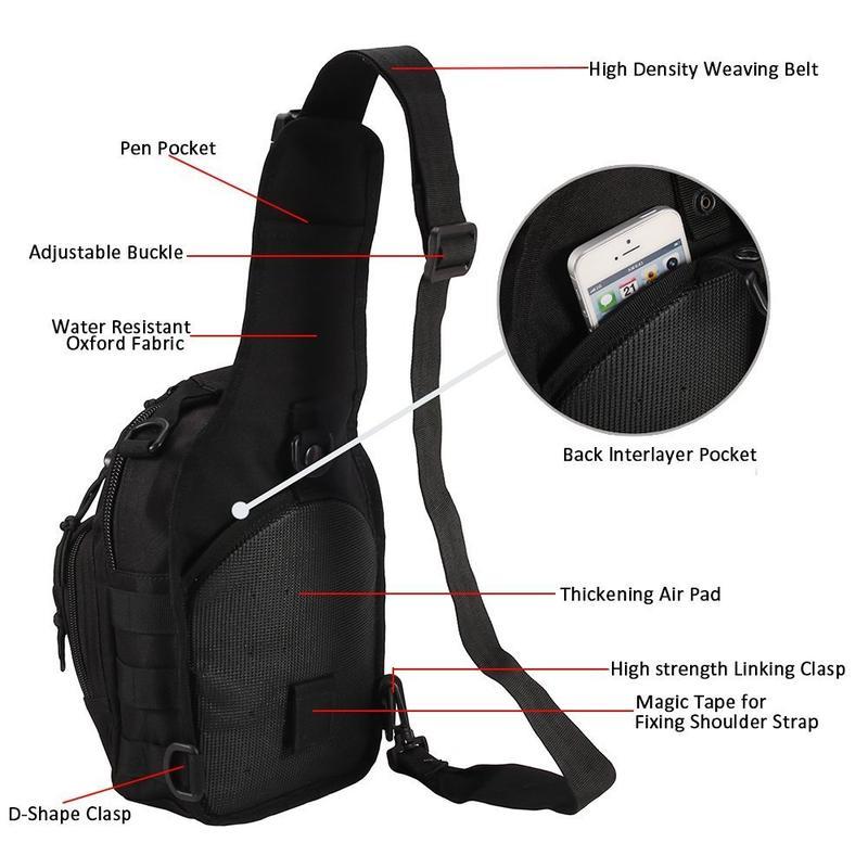 Tactical Shoulder Sling Bag for Men - Small Outdoor Chest Pack for Traveling, Trekking, Camping, Rover Sling Daypack - Black