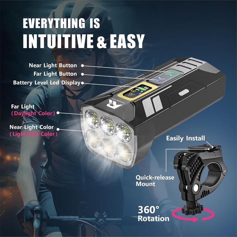 Roomark 6 LED Bike Lights for Night Riding, 360°Rotatable Bike Headlight,Bike Light Front 13 Modes,Runtime 48+hrs Bicycle Lights, 1000mAh USB Universal Magnetic