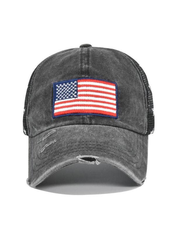 Unisex Casual USA Flag Embroidery Trucker Hat, Retro Stars Print Hollow Out Mesh Design Trucker Hat, Trucker Hat for Casual Leisure Outdoor Sports