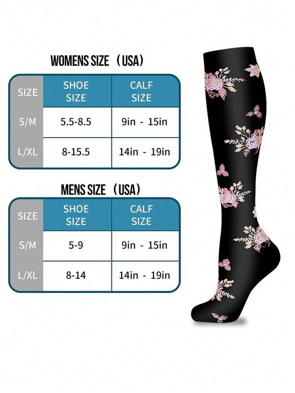 6 Pairs Compression Socks For Women, Floral Pattern Scocks Breathable High Tube Socks For Running Fitness Skipping Cycling Athletic Compression Socks knee socks ladies socks socks for