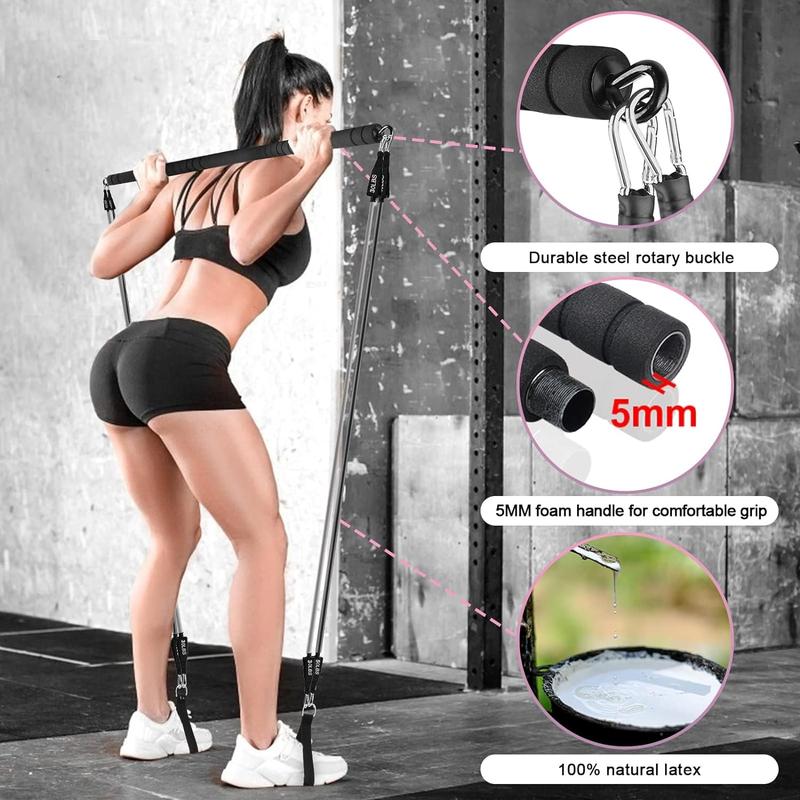 Plates Bar Kit with Resistance Band-Multi Functional Portable Weighted Exercise Pilates Bar, Resistance Bar at Home, Home Gym with Beginner Workout Equipment, Pilates Yoga Ballet Set for Full Body