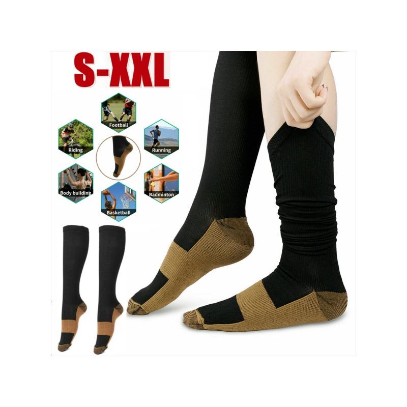 6 Pairs Copper Compression Socks Mens Womens S M L XL XXL 20-30mmHg Support Knee High Socks Stockings Unisex Energy Ankle Support Running Athletic Sports Fitness Socks