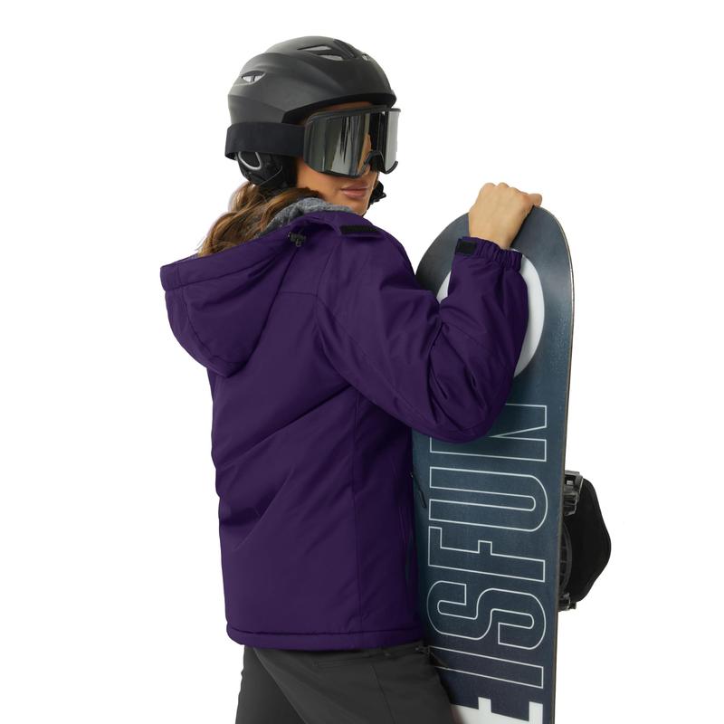 Women'S Winter Sports Jacket - 100% Polyester Hooded Outerwear with Pockets, Full Zip Long Sleeve, Wind & Water Resistant, Thermal Lined for Skiing, Hiking, Camping, Mountaineering, Snowsports & Casual Daily Wear