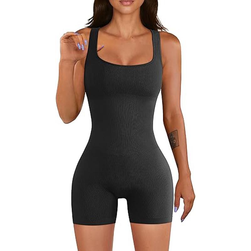 Yoga Romper Workout Ribbed Square Neck One Piece Seamless Tank Top Jumpsuit flexible sexy flexible sexy