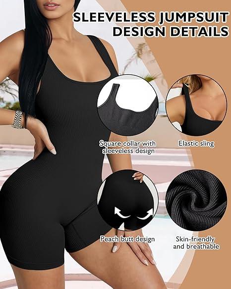 Yoga Romper Workout Ribbed Square Neck One Piece Seamless Tank Top Jumpsuit flexible sexy flexible sexy