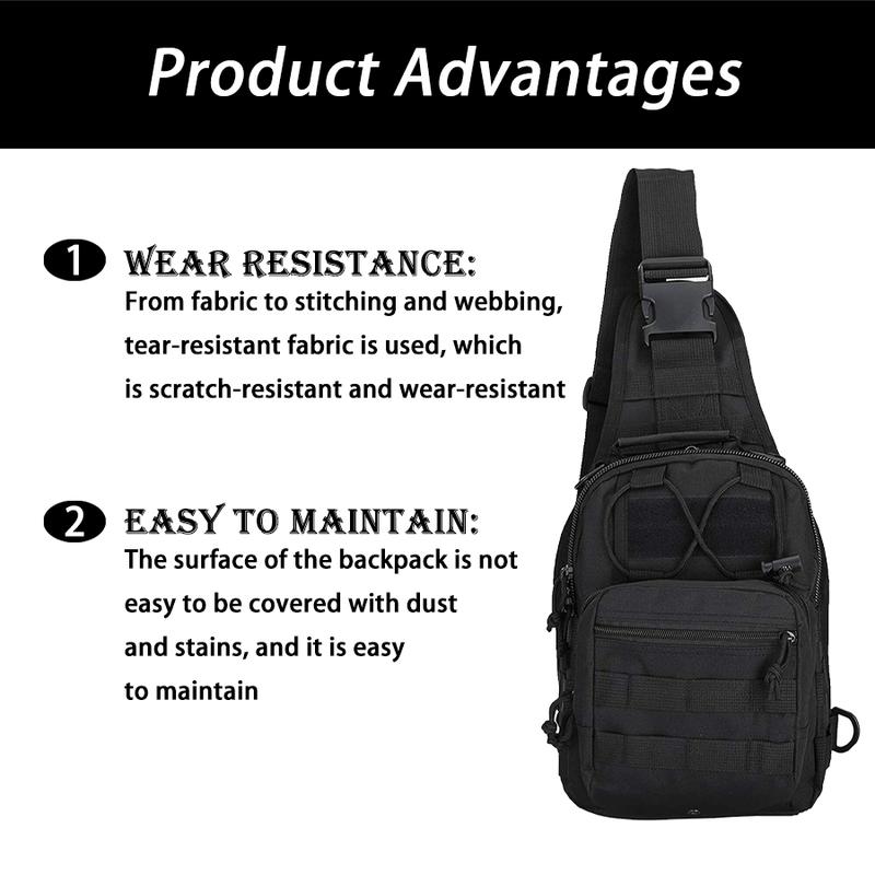 Tactical Shoulder Sling Bag Small Outdoor Chest Pack for Men Traveling, Trekking, Camping, Rover Sling Daypack Black