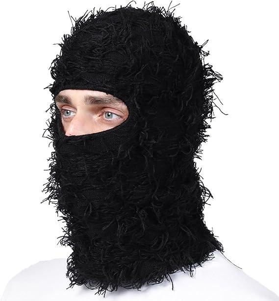 Men Women Distressed Balaclava Ski Mask Full Face Knitted Fuzzy Balaclava Windproof Shiesty Distress Mask for Outdoor Cold Weather