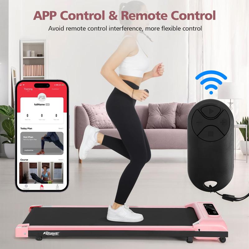 Walking Pad App & Remote Controlled Under Desk Treadmill Quiet, Flat Portable Treadmill with LED Display, Installation-Free for Home Office