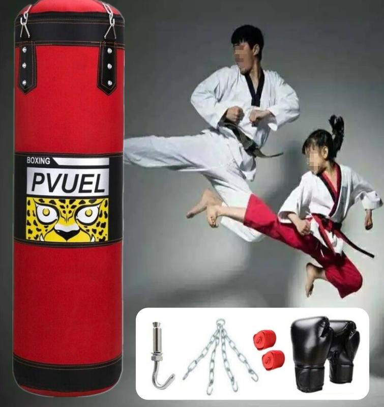 Heavy Boxing Punching Bag Gloves Set for MMA Kickboxing Karate - Red Unfilled