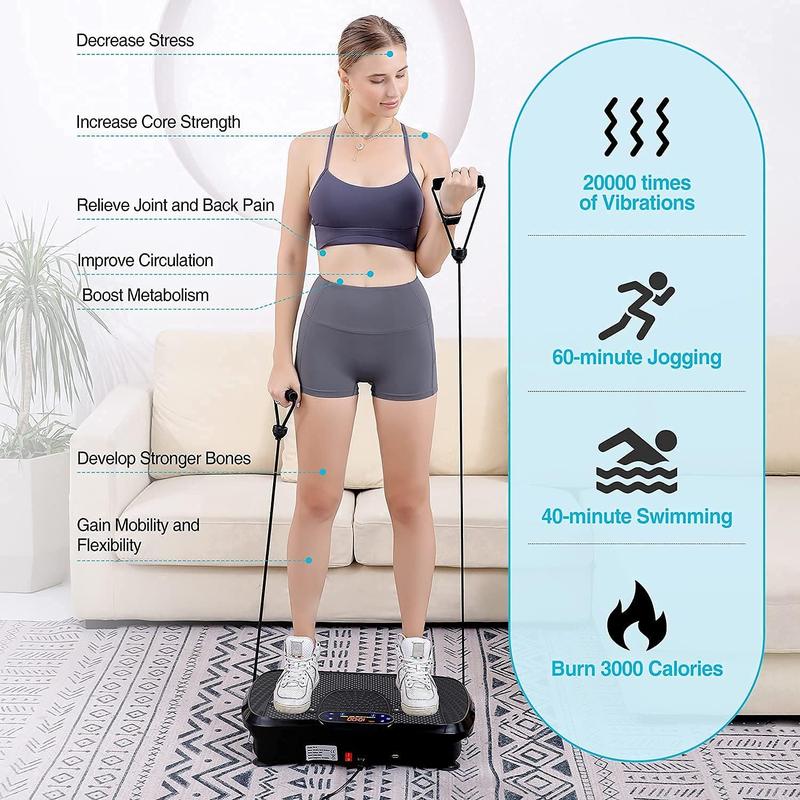 Vibration Plate Fitness Platform Exercise Machine Vibrating Lymphatic Drainage Shaking Full Body Shaker Workout Vibrate Stand Shake Board Sport Gym for Weight Loss Fat Burner for Women Men