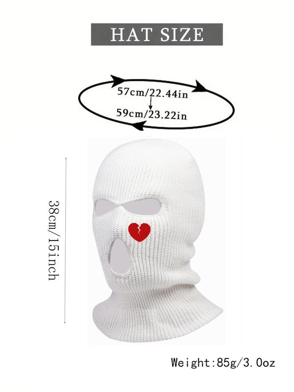 Heart Embroidery Knitted Full Face Cover, New Trendy Balaclava Cap Ski Mask, All Seasons Outdoor Sports Ski Cover for Men Women Uv Protector Motorcycle