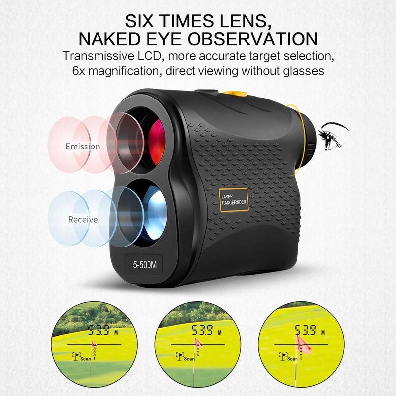 500m Laser Rangefinder, Battery Required Flagpole Locking Vibration Function Slope Mode Continuous Scanning, Optical Instrument for Golf & Hunting