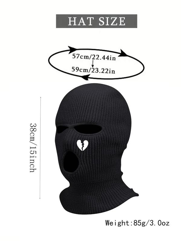 Heart Embroidery Knitted Full Face Cover, New Trendy Balaclava Cap Ski Mask, All Seasons Outdoor Sports Ski Cover for Men Women Uv Protector Motorcycle