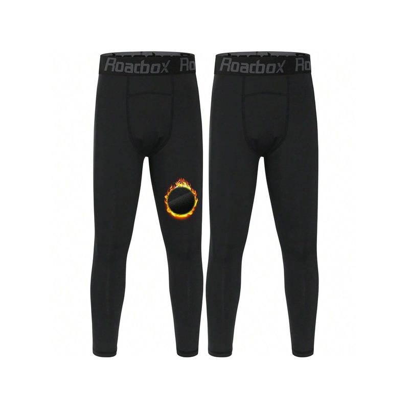 Kids Fleece Lined Leggings - 2 Pack Boys Thermal Tights Youth Sports Basketball Compression Pants For Cold Weather