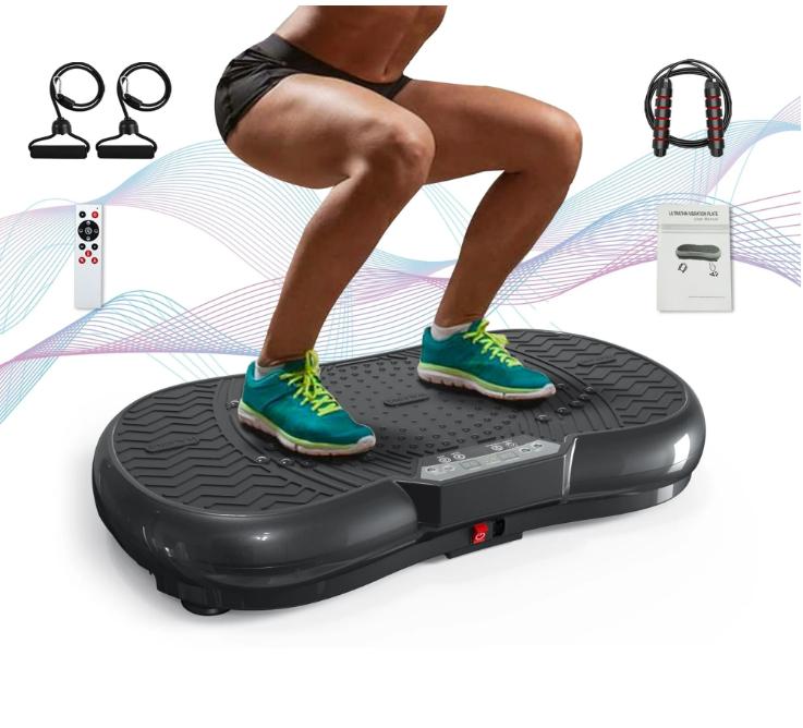 Bigzzia Vibration Plate Exercise Machine Whole Body Workout Vibration Fitness Platform w  Loop Bands Jump Rope Bluetooth Speaker Home Training Equipment for Weight Loss & Toning