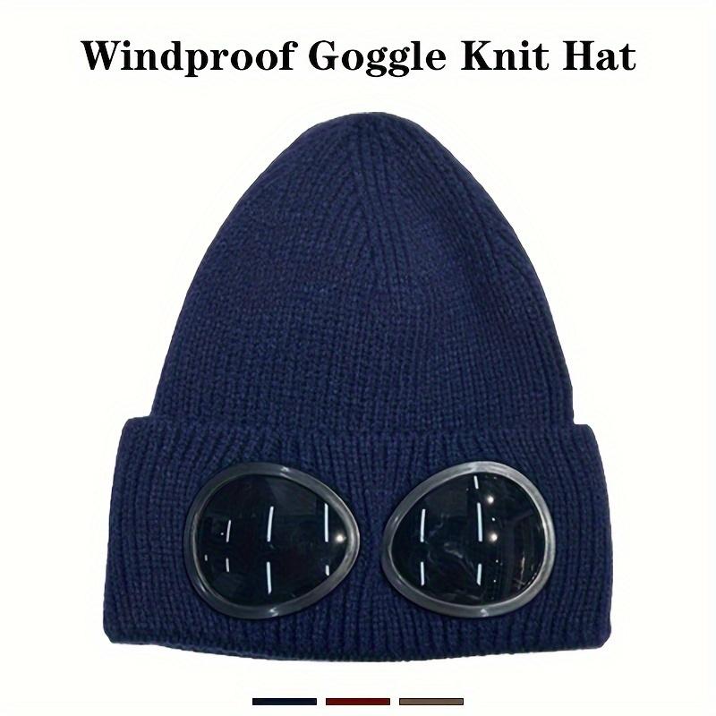 Windproof Knit Beanie with Goggles - Thick, Warm & Stylish for Skiing | Ear Protection Winter Hat