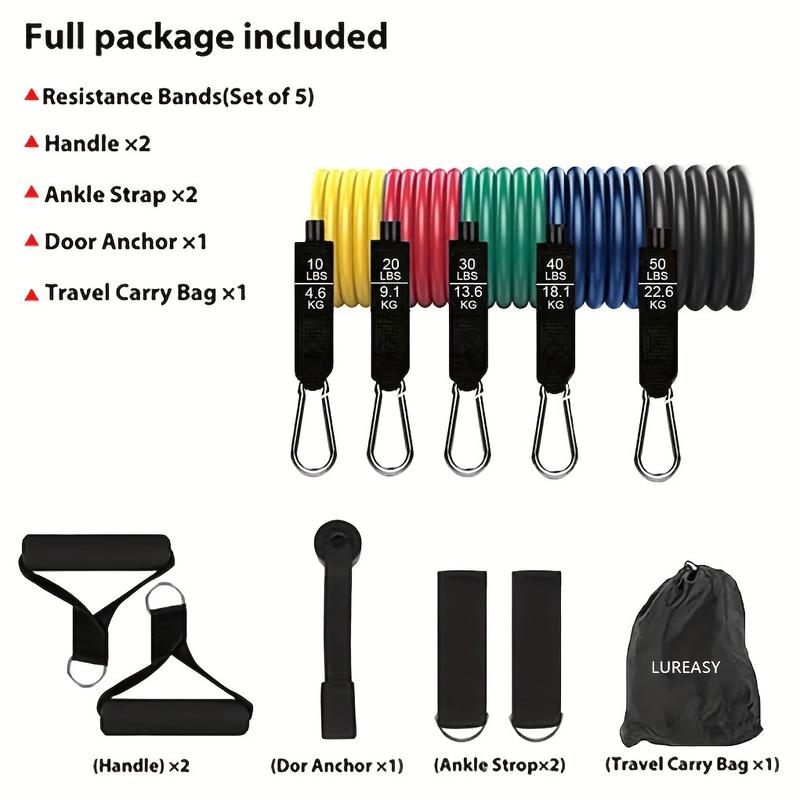 Complete Resistance Band Kit with Door Anchor, Handle and Carry Bag - Non-Slip TPE Bands for Strength Training, Body Relaxation and Home Workouts - Red Yellow Black Blue Green