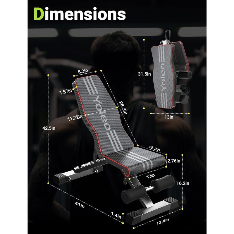 Yoleo Adjustable Weight Bench for Full Body Workout; Foldable Bench Press Bench of Home Gym Strength Training; Incline Decline Flat Utility Workout Bench with Quick Folding& Fast Adjustment (Black)