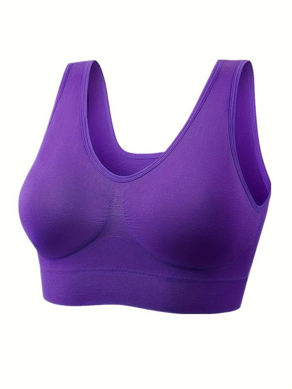 5PCs Plus Size Seamless Full Cover Sports Bra - Wireless, Backless, Medium Stretch, Solid Color, Pullover Fitness Tank Bra for Comfortable Workout